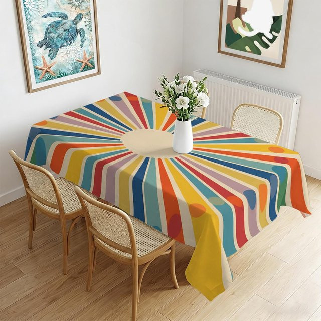JINGYUE Pet Rechteckige Tischdecke im Retro-Böhmischen Design, wasserabweisend und maschinenwaschbar, Mehrfarbig, B/T: 140 x 140 cm - Bild 1