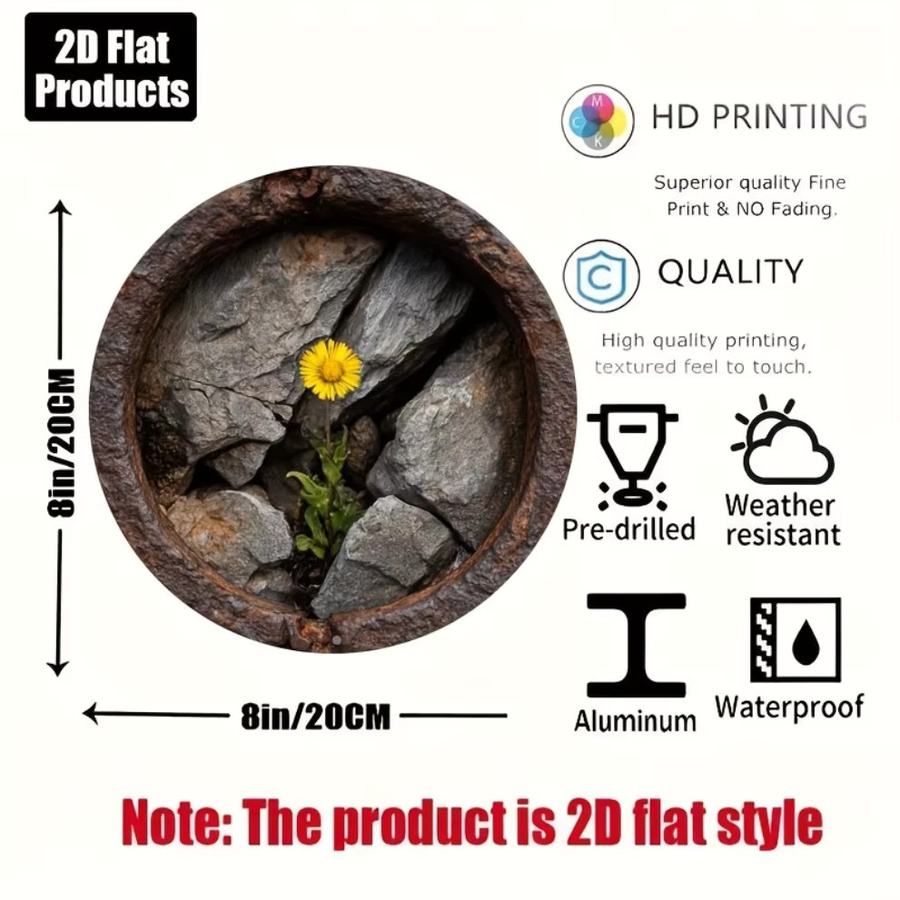 Rundes Metallschild CIFBUY Blume in Steinsprungfuge Wanddekoration im rustikalen Design, Durchmesser: 20,3 cm - Bild 2