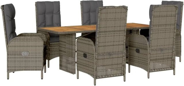 vidaXL 7-teilige Garten-Essgruppe aus PE-Rattan und Akazienholz in Grau mit Kissen - Bild 1