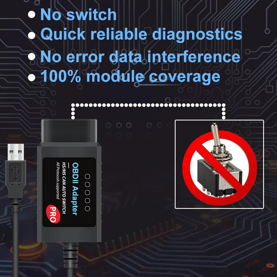 FORScan OBD2 Scanner OBDResource USB V1.5 mit PIC18F25K80 Chip für Ford, ELM327 Adapter für HS/MS Diagnose, Schwarz - Bild 2