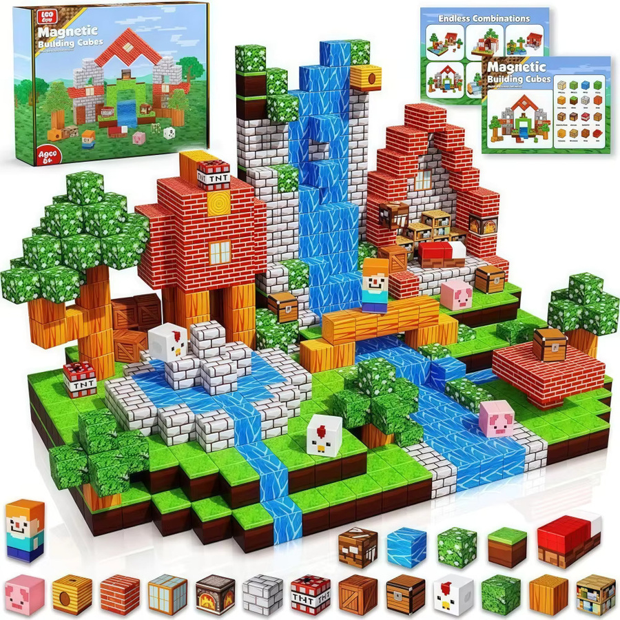HUATEC Magnetische Bausteine Set mit 100 Teilen, STEM Pädagogisches Spielzeug für Kinder zur freien Montage von Tier- und Hausmodellen, Mehrfarbig - Bild 5
