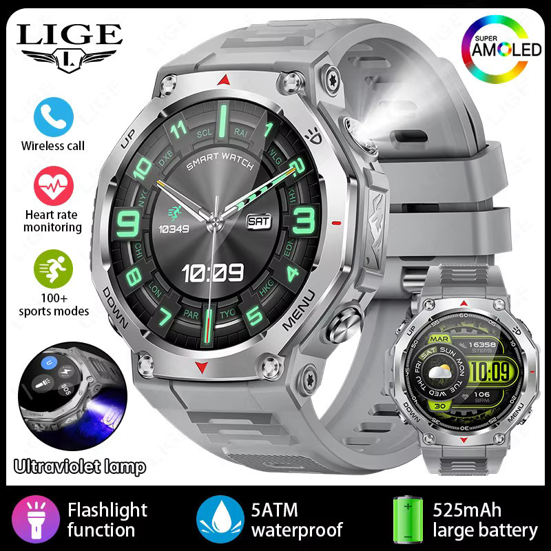LIGE Smartwatch, AMOLED-Bildschirm, 5 ATM, Schwarz, Silikon, Unisex - Bild 6