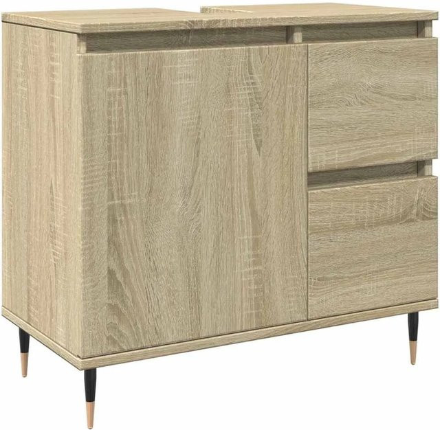 vidaXL Badschrank Sonoma-Eiche mit Türen und Schubladen, Farbe Braun, B/T/H: 65 x 33 x 60 cm - Bild 1