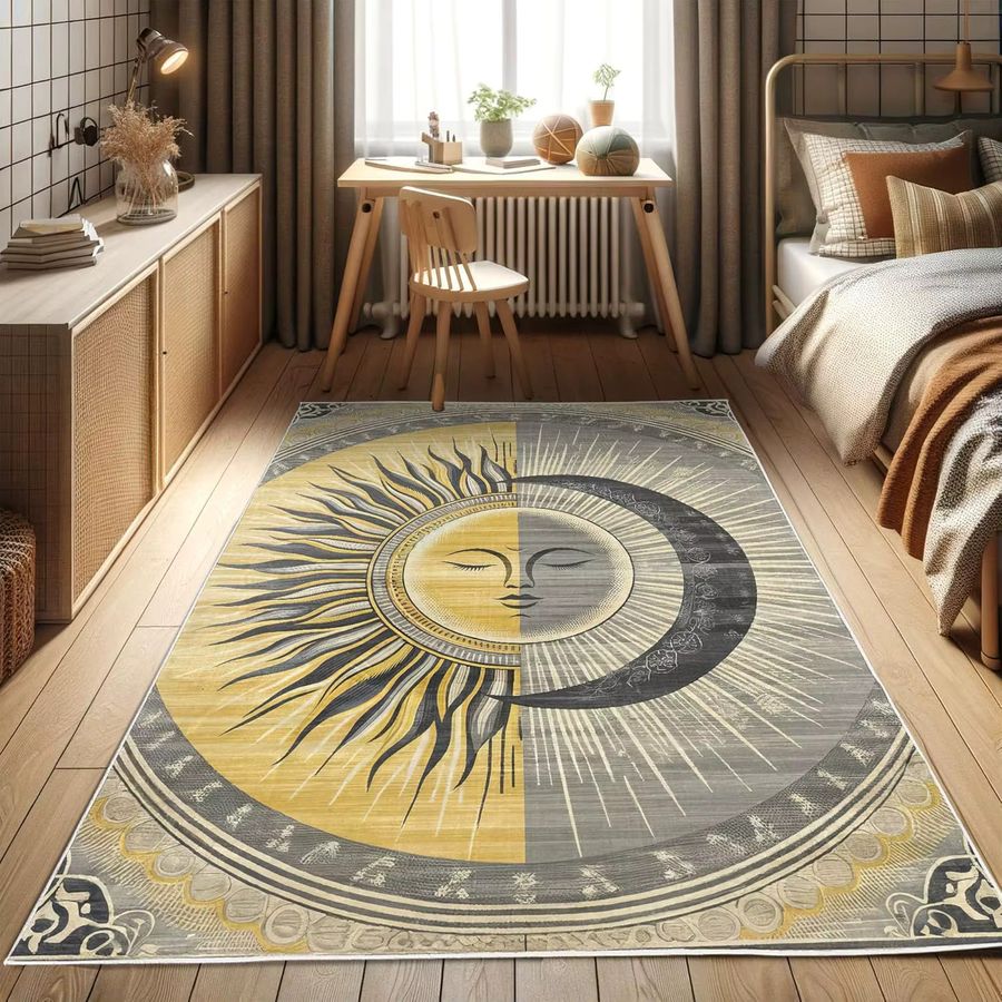 VIKAMA Teppich mit Mond- und Sonnen-Design für Wohnzimmer und Schlafzimmer - Bild 2