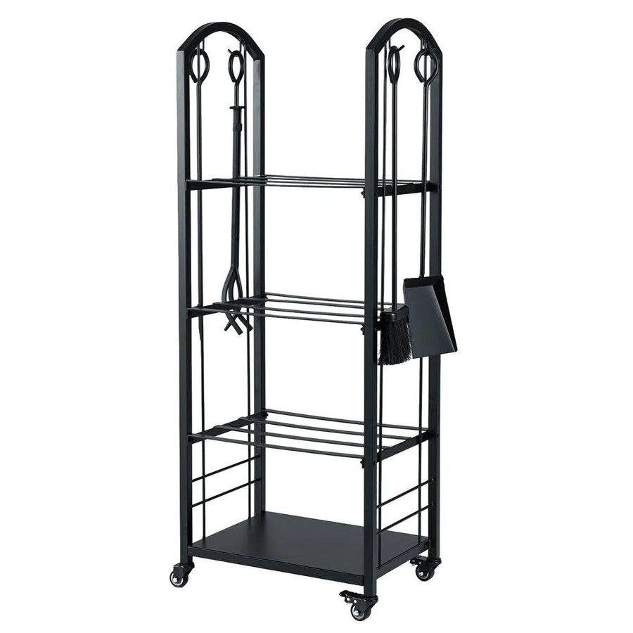 Costway Kaminholzregal aus Metall mit 4 Ebenen und Rollen, Schwarz, B/T/H: 47 x 33 x 122 cm - Bild 2