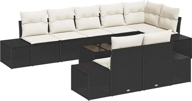 vidaXL Garten-Sofa-Set 9-teilig aus Poly Rattan in Schwarz und Creme mit Kissen und Tisch in U-Form - Bild 1