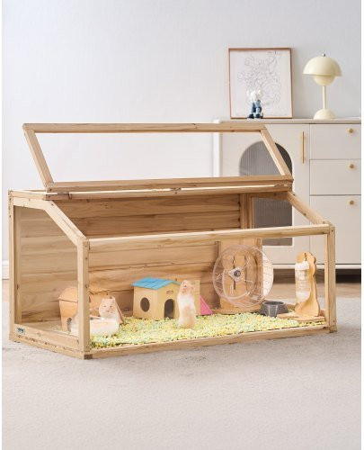 VEVOR Hamsterkäfig aus Holz in Braun mit 270 Grad Sichtfeld, Belüftetes Kleintiergehege für Zwerghamster, Ratten, Meerschweinchen und Mäuse, B/T/H: 101,6 x 50,8 x 50,8 cm - Bild 1