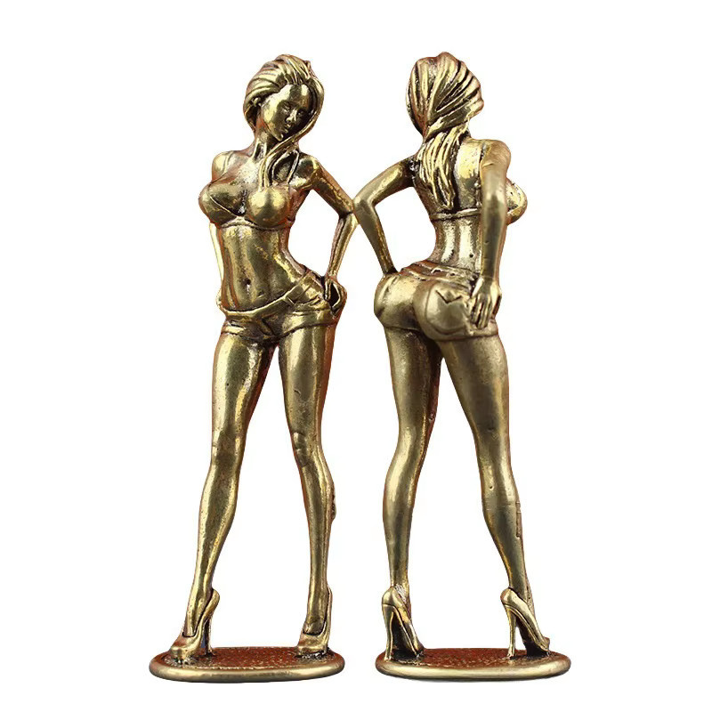 Edle Messing-Statuette einer Frau im Bikini in Gold als dekorative Kunstfigur für deine Sammlung - Bild 2