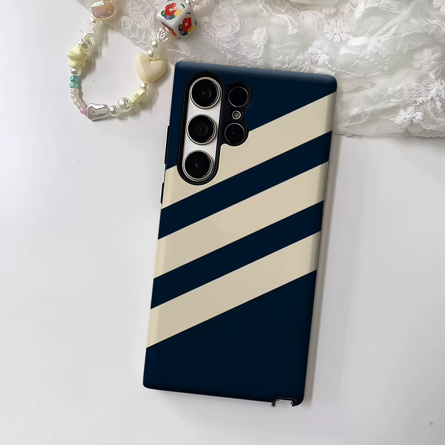 Marineblaue Handyhülle mit Diagonalstreifen und glänzendem Doppelschicht-Design für Samsung Galaxy S25 Ultra, S24 und S23 Ultra Plus - Bild 2