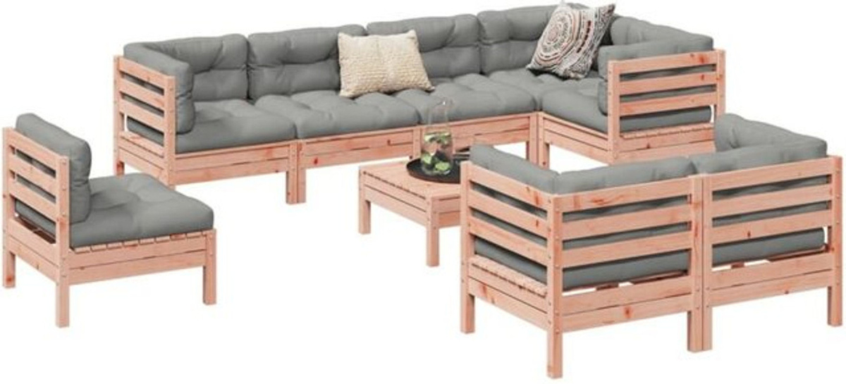 Vidaxl 9-tlg. Garten-Sofagarnitur aus Massivholz Douglasie mit grauen Kissen im modernen Loungemöbel-Design - Bild 1