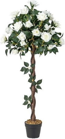 Costway Kunstbaum mit weißen Rosen und natürlichem Stamm in Grün und Weiß, Höhe: 120 cm