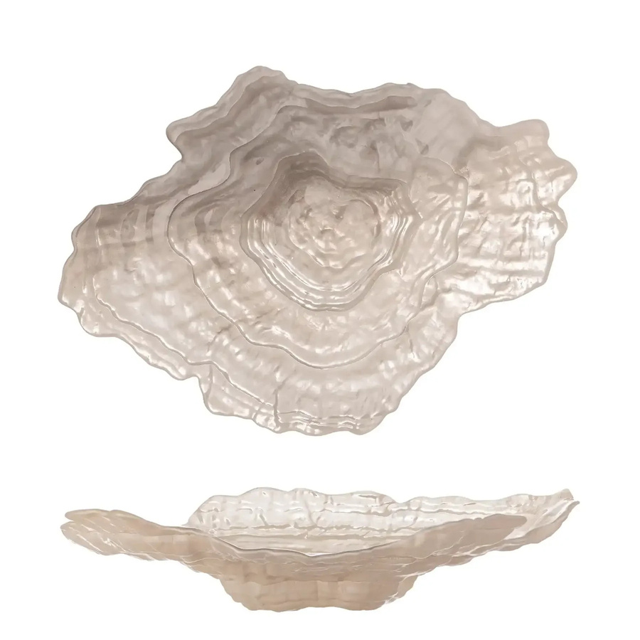 Bloomingville Glasschale Aiku in Beige mit organischer Form und Wellenstruktur, Durchmesser: 38 cm - Bild 1