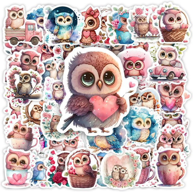 Kawaii ästhetische Eulen-Aufkleber, Aquarell-Tier, DIY-Spielzeug, multicolor, für Erwachsene - Bild 1