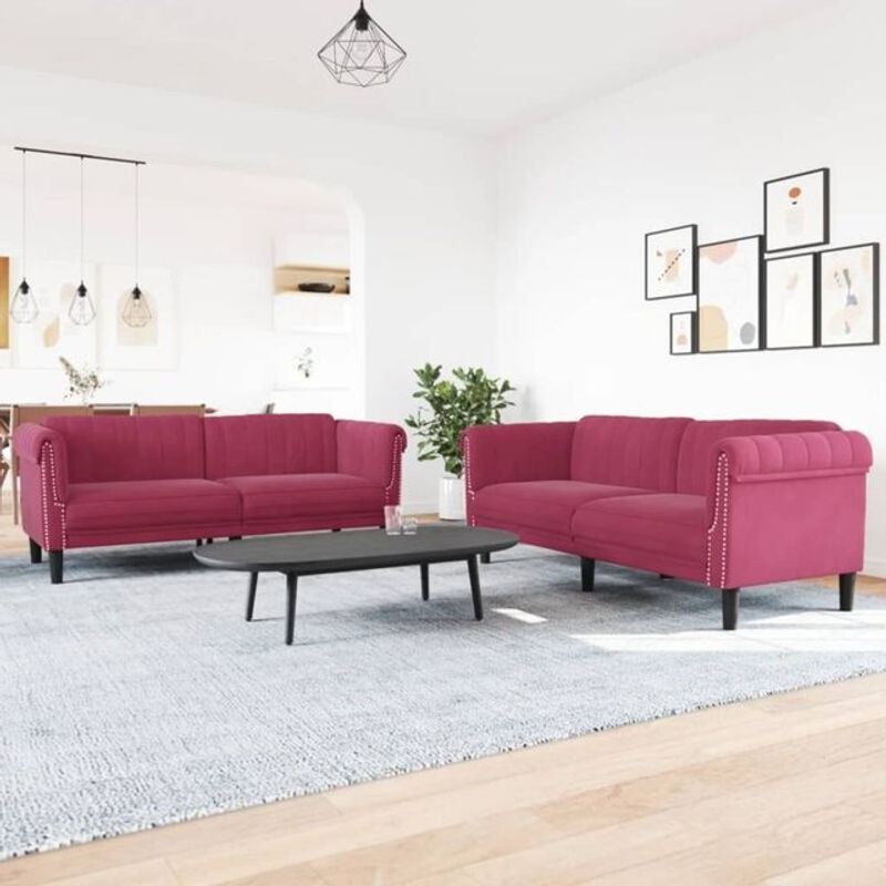 Vidaxl 2-tlg. Sofagarnitur Modern in Rot aus Samt und Holz - Bild 1