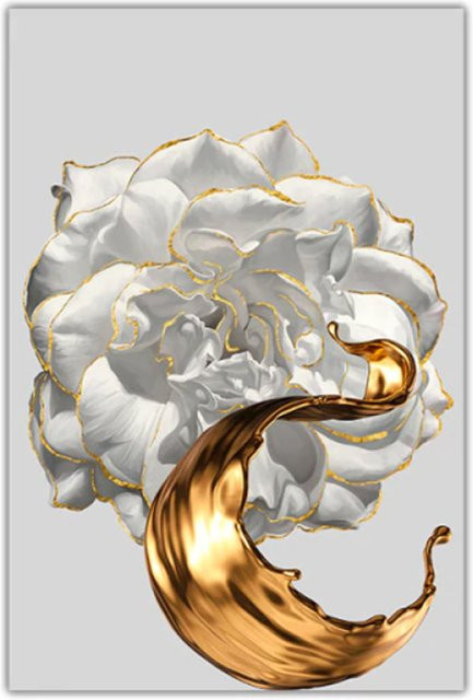 TPFLiving Luxus Poster Leinwand Goldene und weiße Rose Botanisches Motiv B/H: 60 x 80 cm - Bild 1