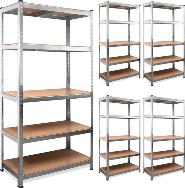 Deuba Schwerlastregal 5er-Set verzinkt in Silber, H x B x T: 180 x 90 x 40 cm - Bild 1