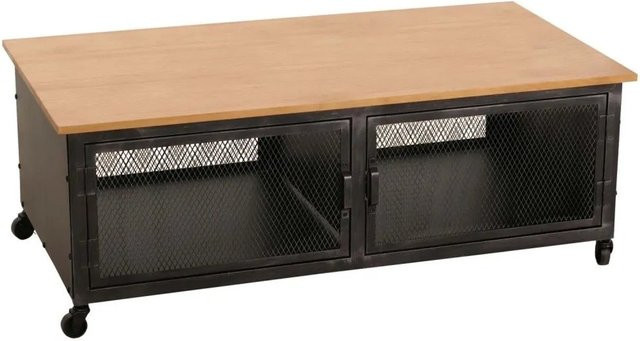 Couchtisch MCW-N28 Industrial Retro aus Metall und Holz mit Rollen und 2 Fächern, schwarz/natur, B: 120 cm, T: 45 cm, H: 60 cm - Bild 2