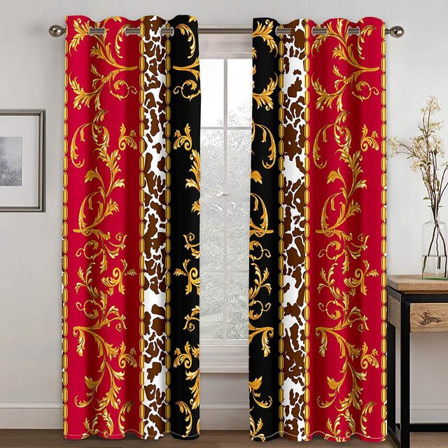 A Family Of Home Textiles Barock Luxus Designer Vorhang in Schwarz und Gold, 2 Panels, halbtransparent, Höhe: 270 cm, Breite: 240 cm - Bild 1