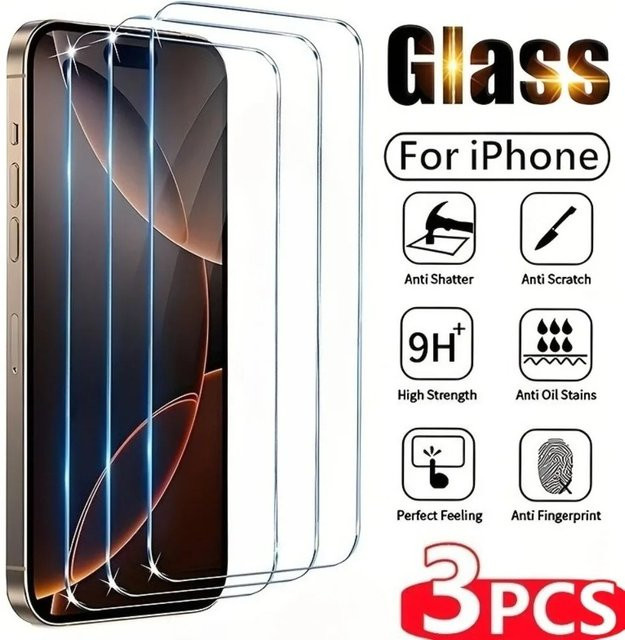 DIXSG 3er-Pack Ultra-Klares Gehärtetes Glas Displayschutzfolie für iPhone 17 16 15 14 13 12 11 Pro Max Plus XR XS, Transparent - Bild 1