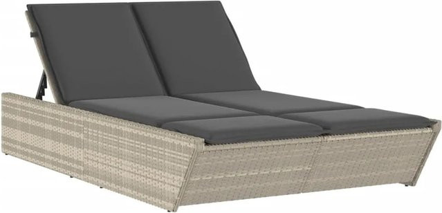 vidaXL Doppel-Sonnenliege aus Poly Rattan in Hellgrau mit verstellbarer Rückenlehne und Kissen, B/T/H: 118 x 200 x 50,5/62,5/73,5/83 cm - Bild 1