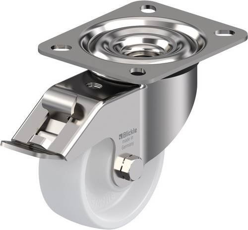 Blickle LEX-PO 80XR-FI Lenkrolle mit Feststeller, Rad-Durchmesser: 80 mm, Tragfähigkeit: 150 kg, Edelstahl und Kunststoff, Silber/Weiß - Bild 1