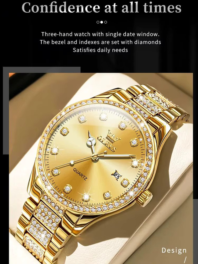 OLEVS Armbanduhr, Quarz, Edelstahl, Gold, Diamant, Zirkonia, Herren - Bild 6