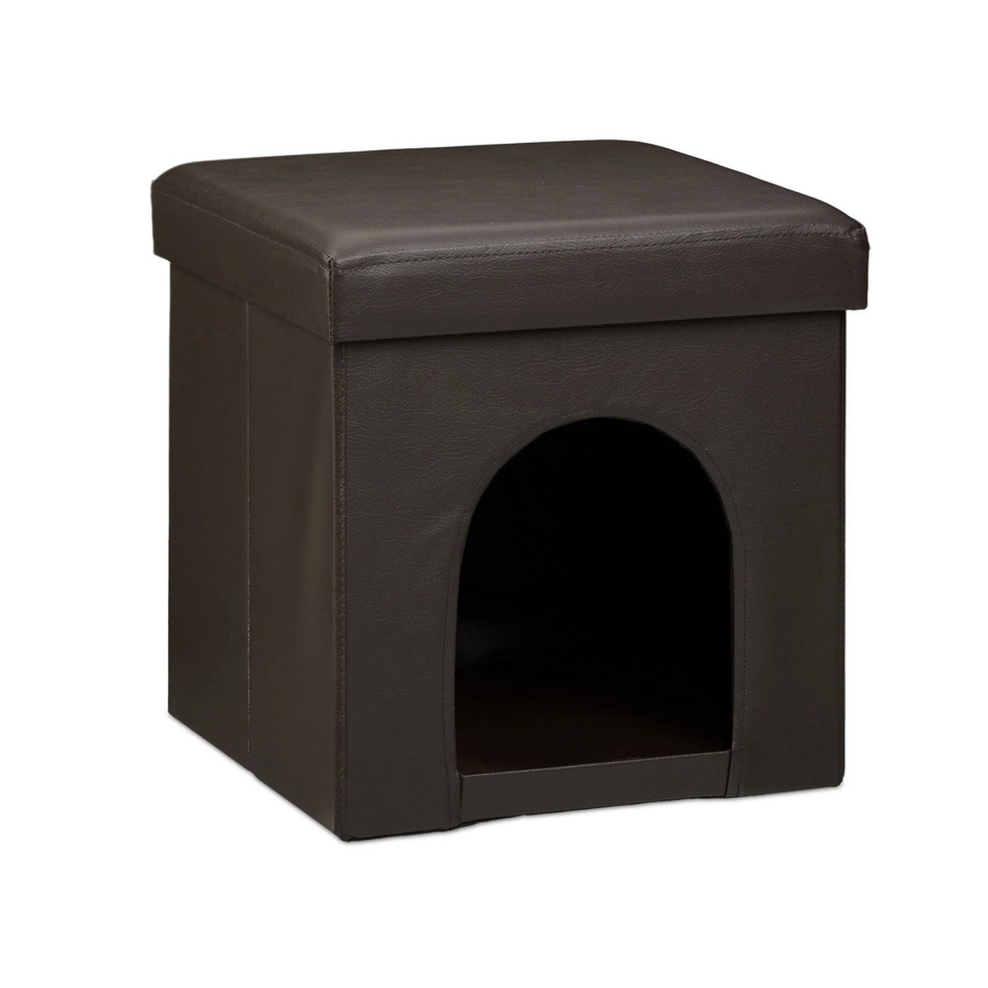 Relaxdays Hundebox Sitzhocker aus Kunstleder in Braun, faltbar und belastbar bis 300 kg, B/T/H: 38 x 38 x 38 cm - Bild 2