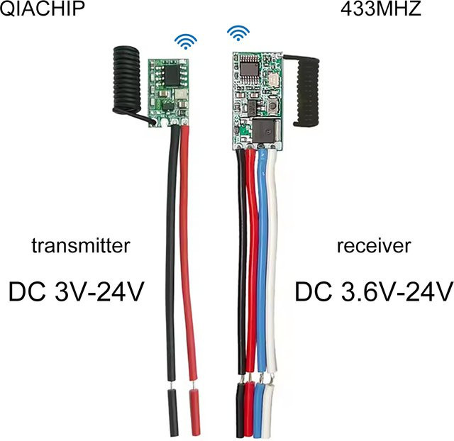 QIACHIP 433,92 MHz Funk-Fernbedienung Schalter Set mit 1 Kanal RF Sender Modul und Relais Empfänger für LED Licht Controller, Gelb/Grün - Bild 1