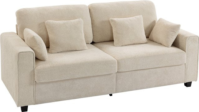 HOMCOM 3-Sitzer Sofa in Beige mit Samtoptik und 4 Kissen, Polstersofa für Wohnzimmer und Schlafzimmer, Breite: 211,5 cm - Bild 1