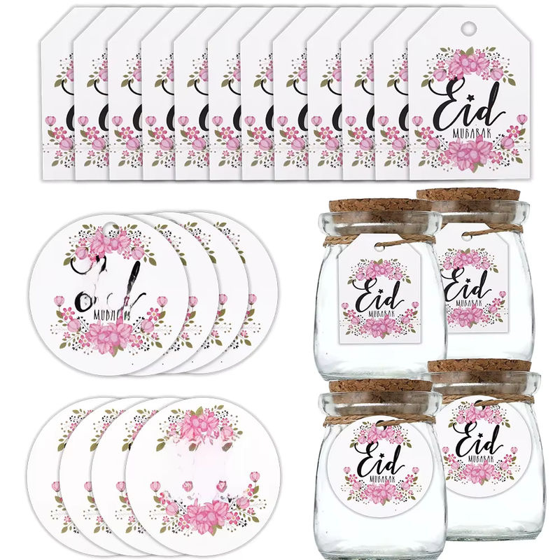 50 Stück Tissy Eid Mubarak Aufkleber mit Blumenkranz in Weiß für Ramadan Kareem Dekoration und DIY Geschenkverpackung - Bild 4