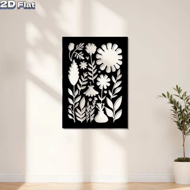 CIFBUY Moderne Metall-Blumenwandskulptur in Schwarz, Rostbeständige Eisen-Wanddekoration mit floralem Design für Garten und Heim - Bild 1