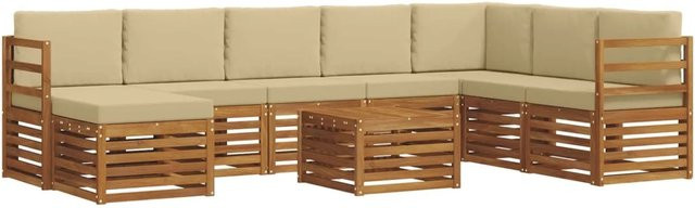 vidaXL Sofagarnitur 9-teilig aus Massivholz Akazie in Natur und Beige mit Polsterung und Armlehnen - Bild 1