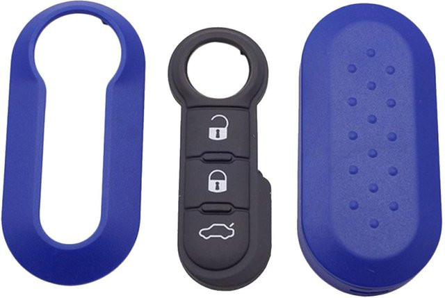 Okeytech Modifiziertes Flip Silica Autoschlüsselgehäuse für Fiat 500 Panda Punto Bravo, 3 Tasten, Blau, ungeschliffener Schlüsselbart - Bild 1