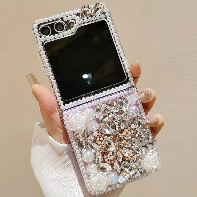 Samsung Galaxy Z Flip 6 5 4 3 Klapphülle mit Kamelien Wasser Kristall Schmetterling Design in Schwarz und Transparent - Bild 1