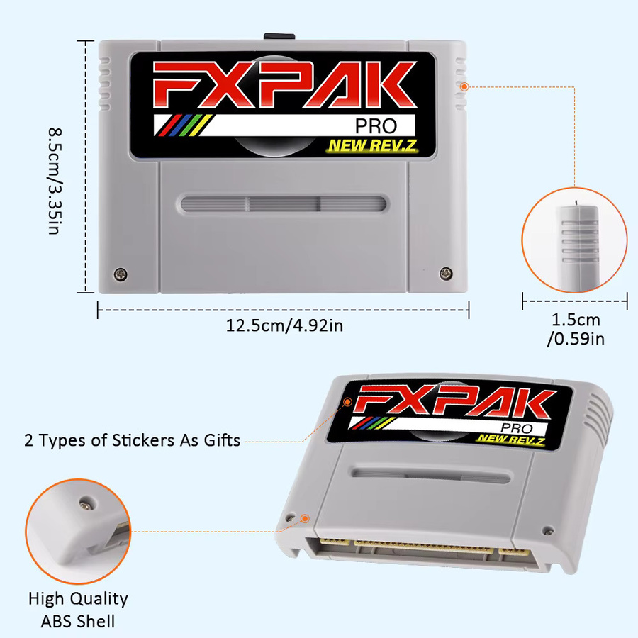 Everdrive Premium Retro FXPAK Rev Z 16bit Spiele-Kassette für SNES mit 1200 Spielen, Cyclone Chip und 16 GB Micro SD-Karte in Schwarz und Transparent - Bild 2