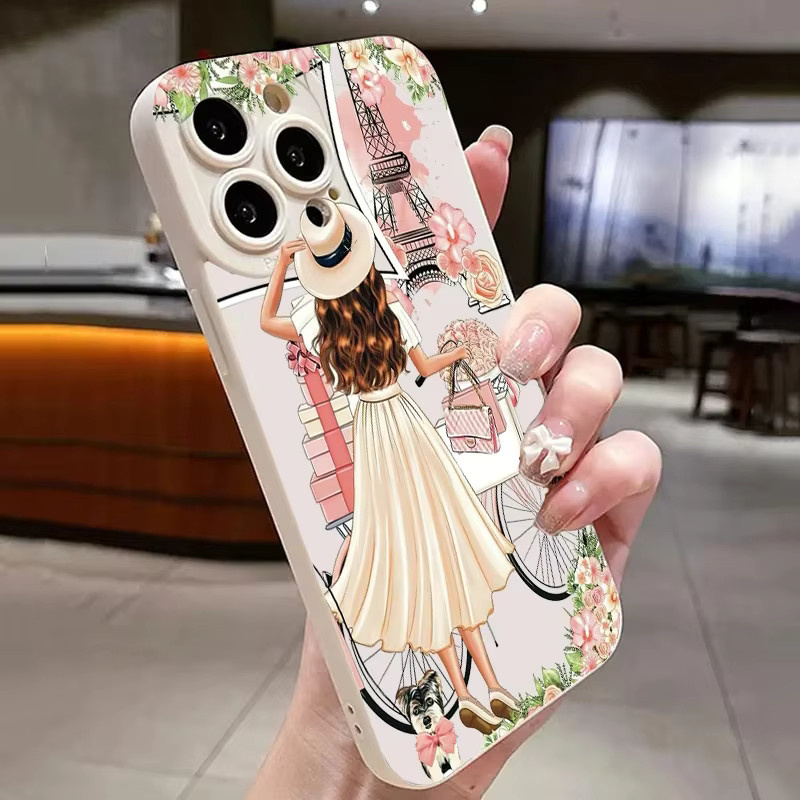Apple iPhone Handyhülle mit Blumenmädchen-Muster aus weichem TPU-Silikon, Multicolor - Bild 4