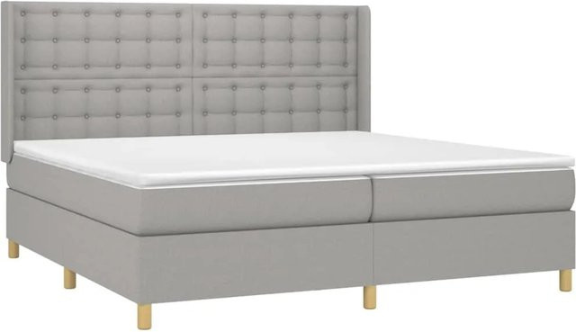 vidaXL Boxspringbett Hybrid mit Matratze und LED-Beleuchtung, Hellgrau/Weiß, B/T/H: 200 x 203 x 118 cm - Bild 1