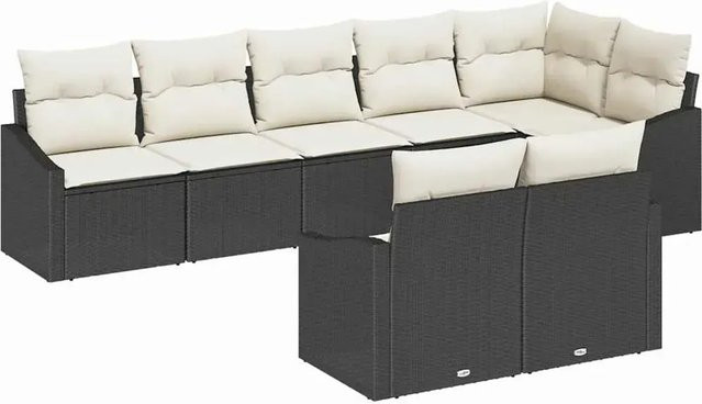 vidaXL Garten-Sofa-Set 8-teilig aus Poly-Rattan in Schwarz mit Polsterung und Armlehnen im L-Shape Design - Bild 1