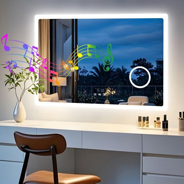 LED-Bluetooth-Badezimmerspiegel mit Antibeschlag und 3-Farben-Speicherlicht, rechteckig, Weiß - Bild 1