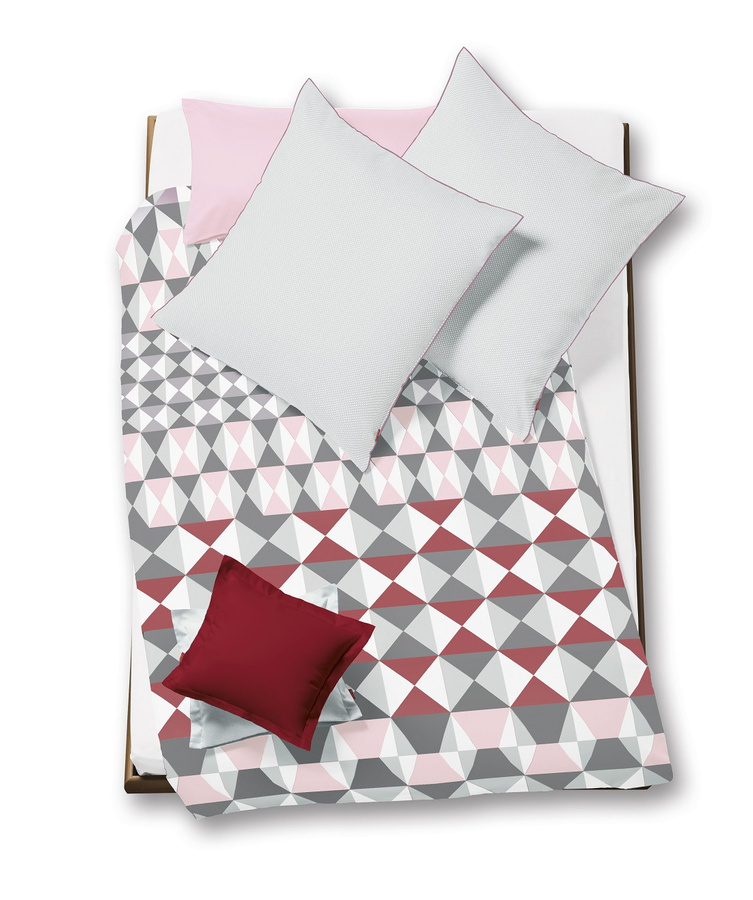 Fleuresse Mako-Satin Bettwäsche mit Kissenbezug, Wende Design Rauten, Grau Rosa Rot, B/H: 155 x 220 cm, Kissen: 80 x 80 cm - Bild 1