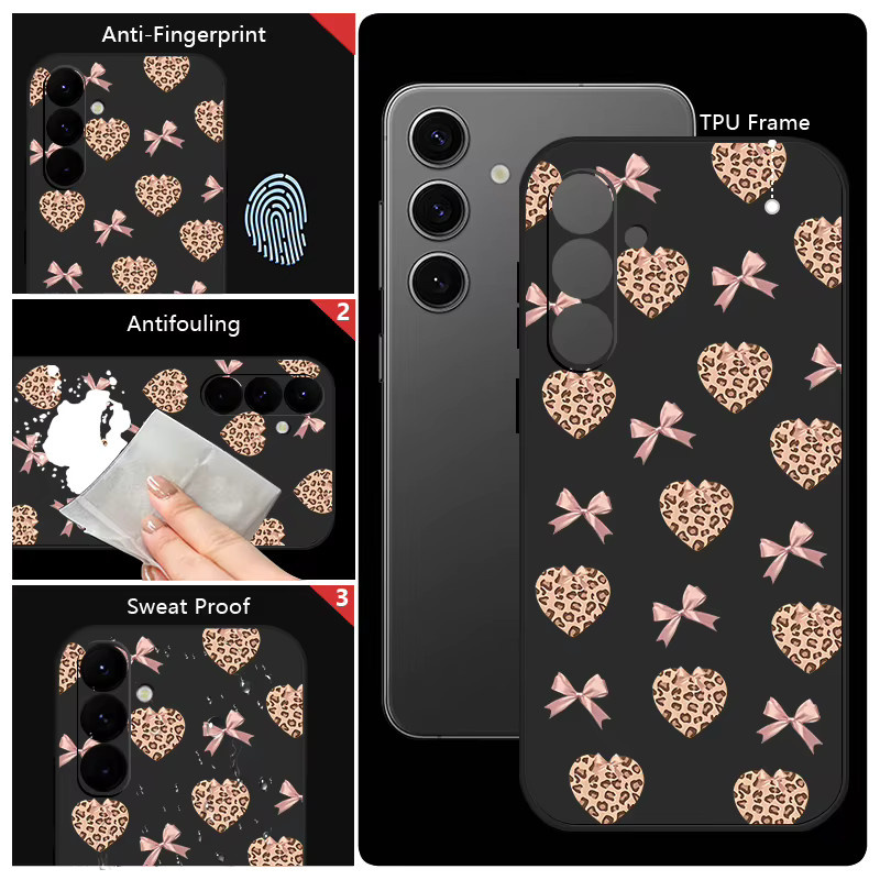 Handyhülle mit Leopardenmuster und Herzen für Samsung Galaxy S25 S24 S23 S22 Ultra Plus FE inklusive Soft Lanyard Cover in Beige, Weiß und Schwarz - Bild 5