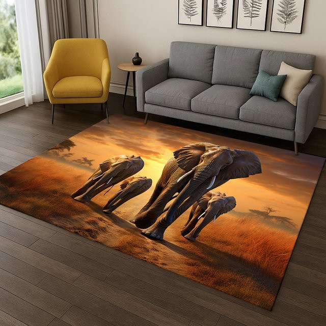 Faviora Teppich mit Elefanten-Tiermuster, rutschfest, für Wohnzimmer, Schlafzimmer, Küche oder Kinderzimmer, B/T: 60 x 40 cm - Bild 1