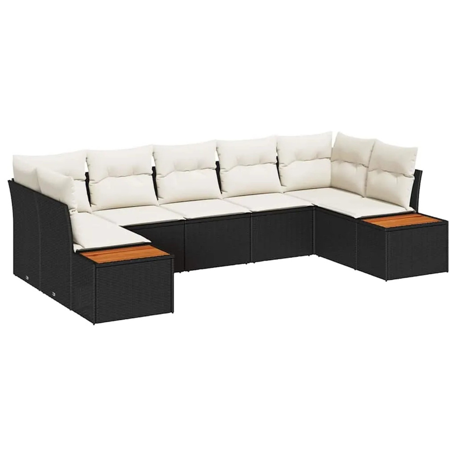 vidaXL Garten-Sofa-Set aus Poly-Rattan in Schwarz und Beige mit 7-teiliger Polsterung und Kissen für Terrasse und Garten - Bild 2