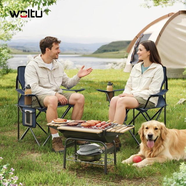 WOLTU 2er Set Outdoor Campingstühle in Blau mit Getränkehalter und Seitentaschen - Bild 1