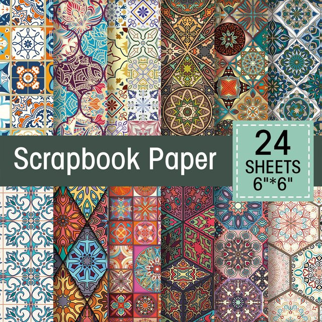 24 Stück Kunstdruckpapier im Fliesenstil mit 12 einzigartigen Designs, buntes Bastelpapier für Scrapbooking, Origami und Kartenherstellung - Bild 1