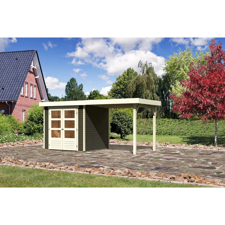 Karibu Holz-Gartenhaus Boras mit Flachdach in Terragrau, modernes Design, B/T/H: 211 x 209 x 209 cm - Bild 2
