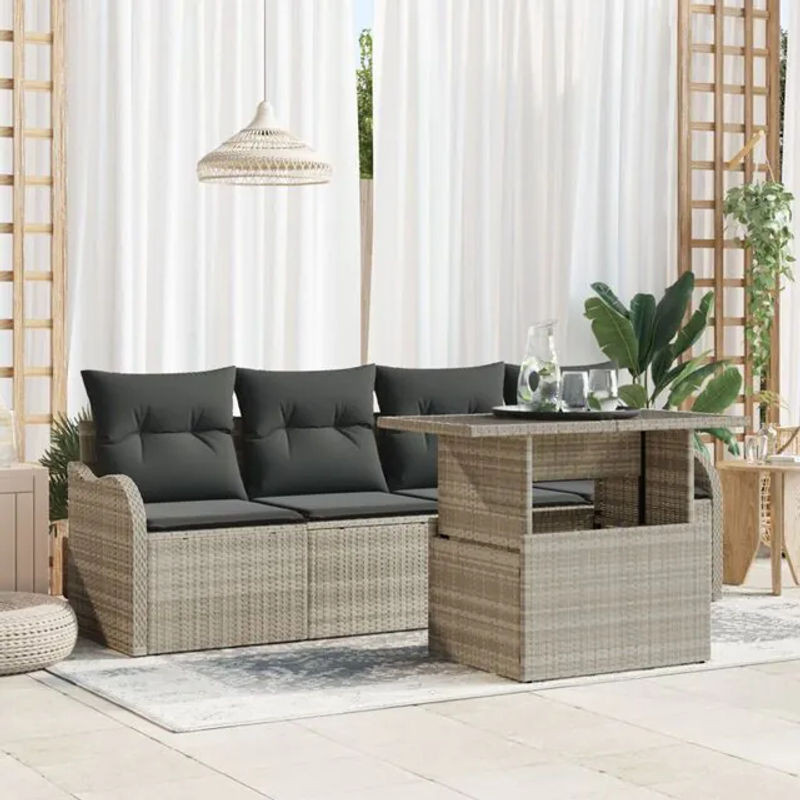 vidaxl Garten-Sofa-Set aus Poly-Rattan mit 5 Kissen in Hellgrau - Bild 1