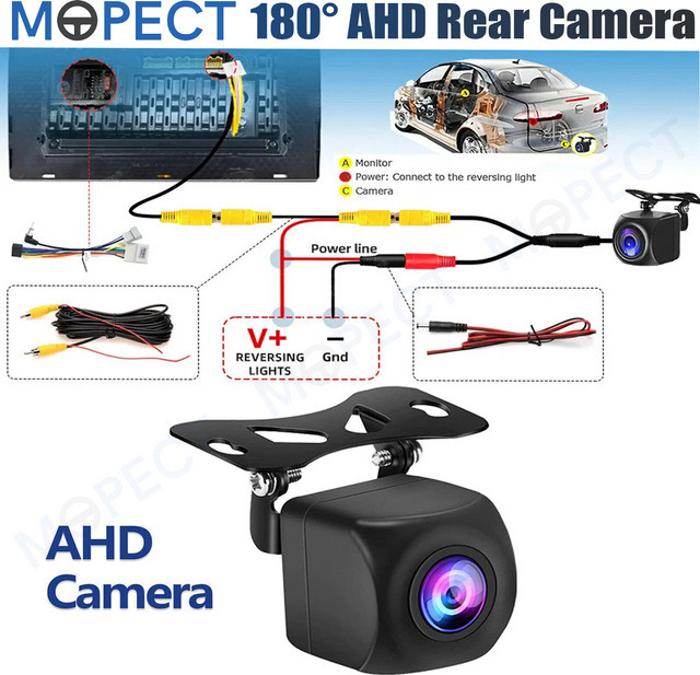 MOPECT Universelle AHD-Rückfahrkamera in Schwarz mit 1080P Full HD, 180 Grad Sichtfeld und Nachtsicht, IP68 Wasserdicht - Bild 1