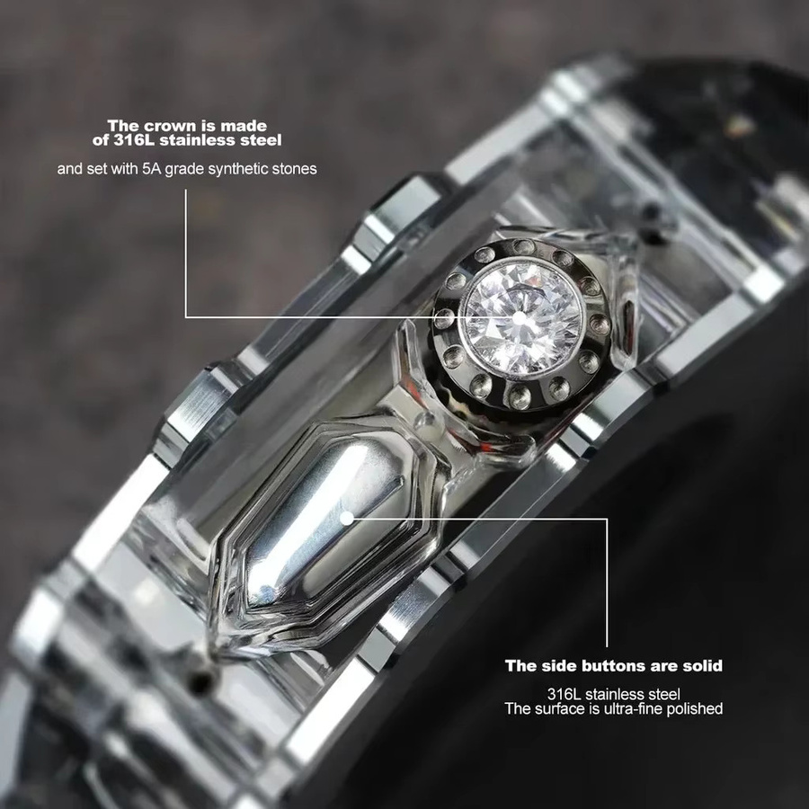 FancyWrist Modifikationskit für Apple Watch Ultra, Edelstahl, Silber, Kristall - Bild 2