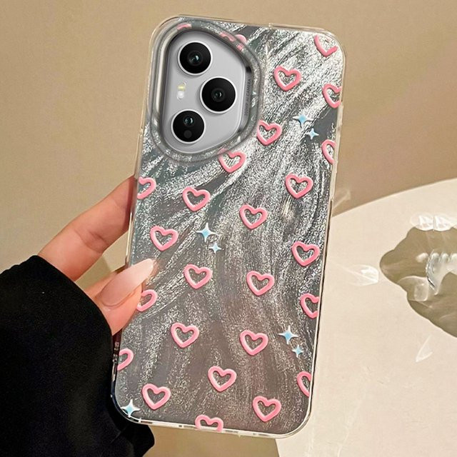 Rosa Handyhülle mit Herz-Design für Honor Modelle in Koreanischem Stil - Bild 1